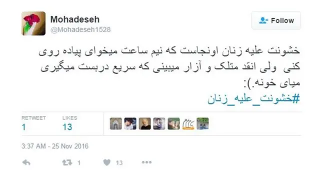 محدثه به مزاحمت خیابانی به عنوان یکی دیگر از مصادیق خشونت علیه زنان اشاره کرده است