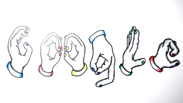 Dibujos de manos haciendo las letras de Google