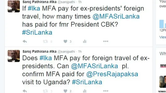 බීබීසී සංදේශය විදේශ අමාත්‍යංශයට යොමු කළ ට්විටර් පණිවුඩ