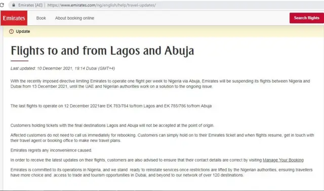 Emirates flights to Nigeria [Is Emirates still flying to Nigeria?]: Emirates airline dey suspend dia flights between Nigeria and Dubai from Monday 13 December 2021.