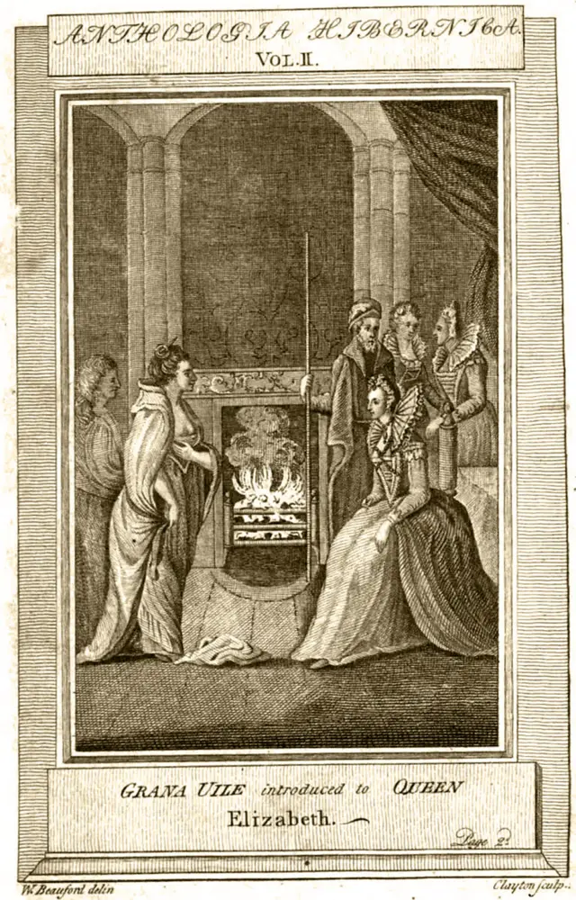 O lendário encontro entre as duas rainhas, imaginado anos depoispixbet clássico loginilustração da Anthologia Hibernica, vol. 11, 1793