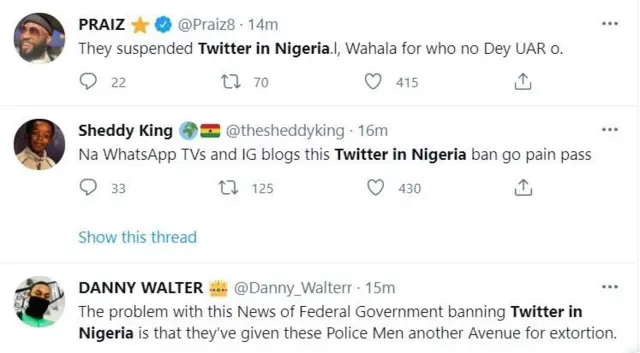Screenshot of Twitter ban reaction
