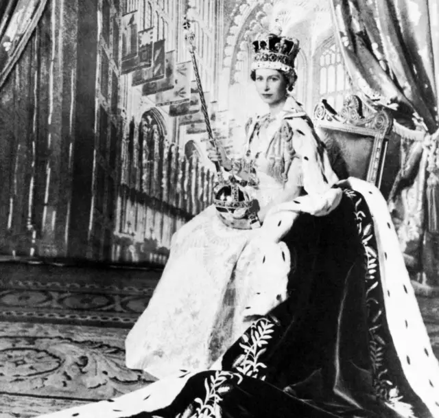 Queen Elizabeth II in her official Coronation Day portrait