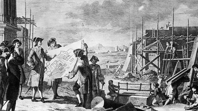 رسم لبطرس الأكبر وهو يشرف على بناء سان بطرسبرغ