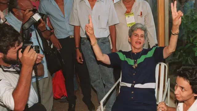 Violeta Chamorro antes de las elecciones que le dieron la victoria, en febrero de 1990.