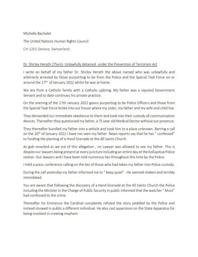 Oshala Herath letter