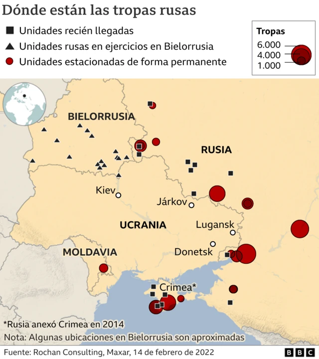 Mapa ubicando las tropas rusas