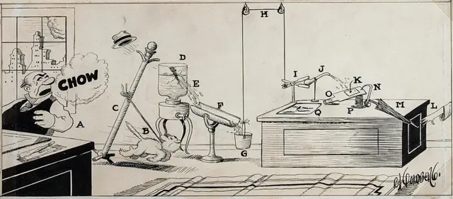Complicada máquina. © Rube Goldberg Inc. Todos los derechos reservados. RUBE GOLDBERG® es una marca registrada de Rube Goldberg Inc. Todos los materiales se usan con permiso. rubegoldberg.com.