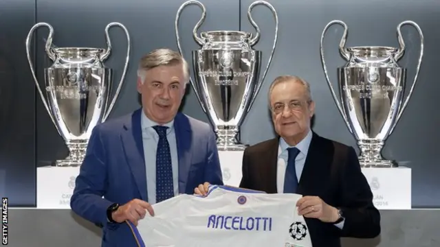 Carlo Ancelotti with Real Madrid president Florentino Perez