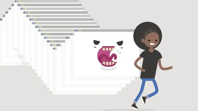 Ilustração mostra menina assustada correndo de criatura monstruosa