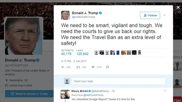 லண்டன் பிரிட்ஜ் தாக்குதல் : பயணத் தடையை மீண்டும் வலியுறுத்தும் டிரம்ப்
