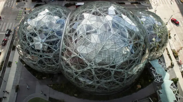 The Spheres are seen at the Amazon headquarters in Seattle, Washington on March 13, 2019.