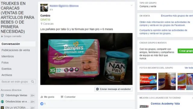 Imagen de un grupo de facebook para intercambiar productos
