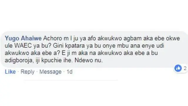 Yugo Ahaiwe ga-ajụ maka asambodo Waec ya