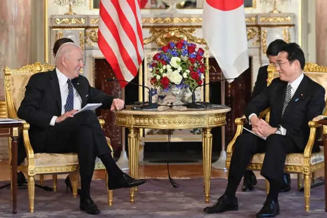 US President Biden and Japa Prime Minister Fumio Kishida during Japan-US Summit for Akasaka Palace state guest house Tokyo