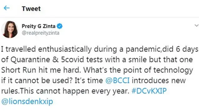 ਪ੍ਰੀਤੀ ਜਿ਼ੰਟਾ ਦਾ ਟਵੀਟ