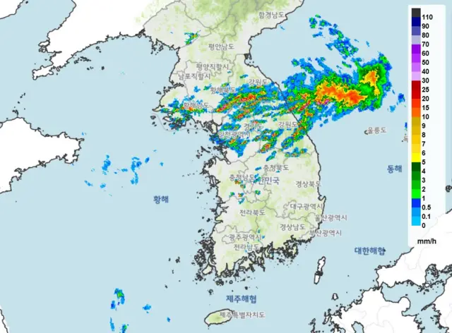 4일 오후 기준 한반도 기상 레이더