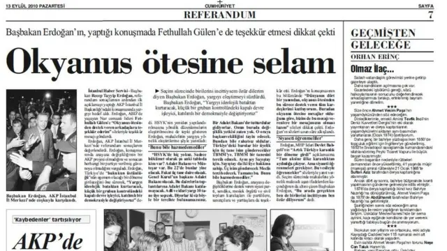 13 Eylül tarihli Cumhuriyet gazetesi