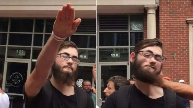 Beyazların üstünlüğünü savunan gruptaki bazı kişiler Nazi selamı verdi.
