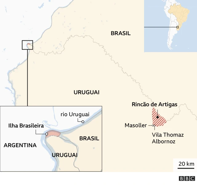 Mapa da fronteira entre Brasil e Uruguai