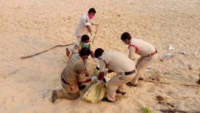 అనాథ శవంతో పోలీసులు