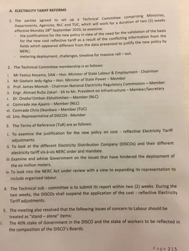 Akwụkwọ ozi gọọmenti na NLC binyere aka