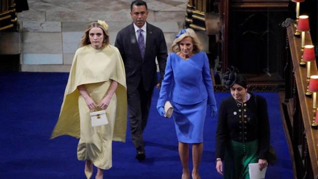 First Lady of the United States, Dr Jill Biden, and her grand daughter Finnegan Biden at the coronation of King Charles III and Queen Camilla at Westminster Abbey, London. Picture date: Saturday May 6, 2023