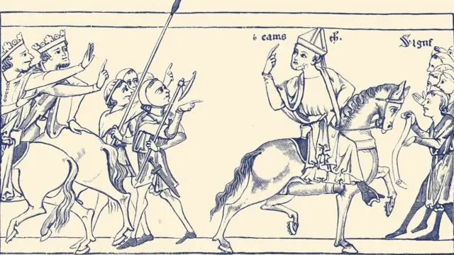 Becket deixando Henrique II e Luís VII