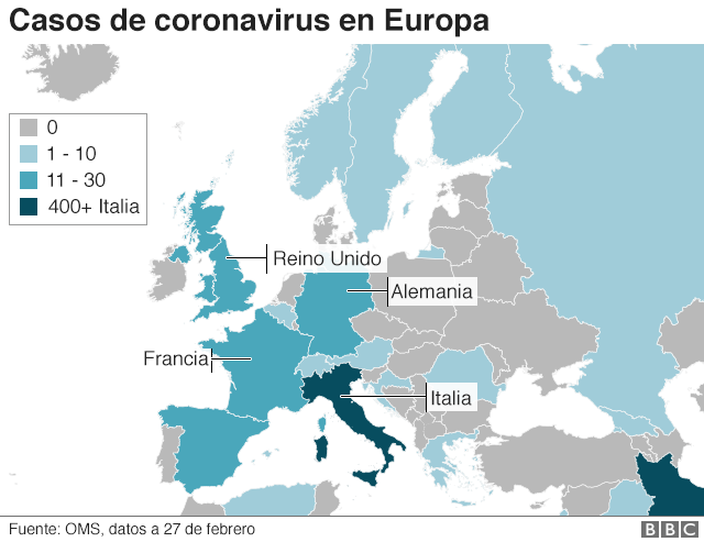 Mapa del coronavirus en Europa
