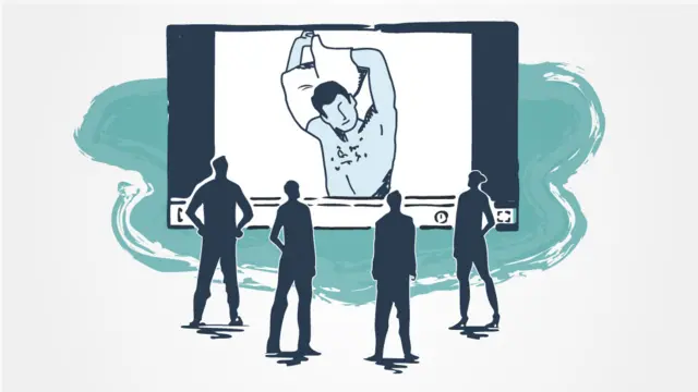 Ilustración de un hombre en una webcam.