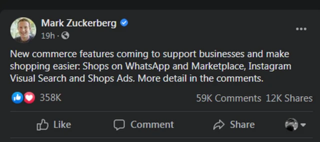 Mark Zuckerberg post