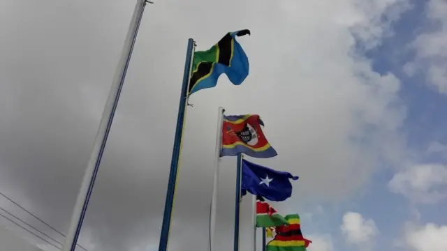 Bendera za baadhi ya mataifa yanayoshiriki riadha za Afrika Nigeria