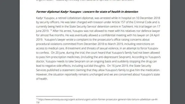 Инсон ҳуқуқлари учун халқаро шериклик (IPHR) брифинг тақдимотномасида Юсуповга ўз адвокати ва оиласи билан беш ой давомида кўришишга рухсат берилмагани қораланади