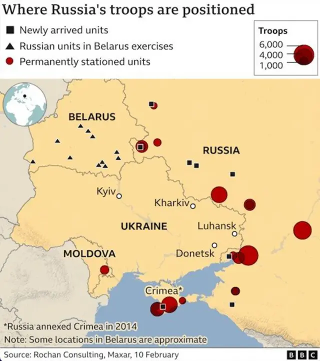 A map of Russian troop deployments