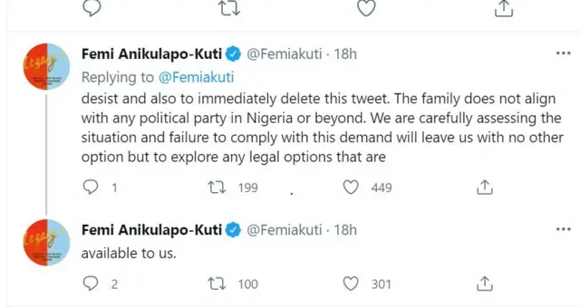 Ọrọ ti Femi Kuti kọ soju opo Twitter rẹ