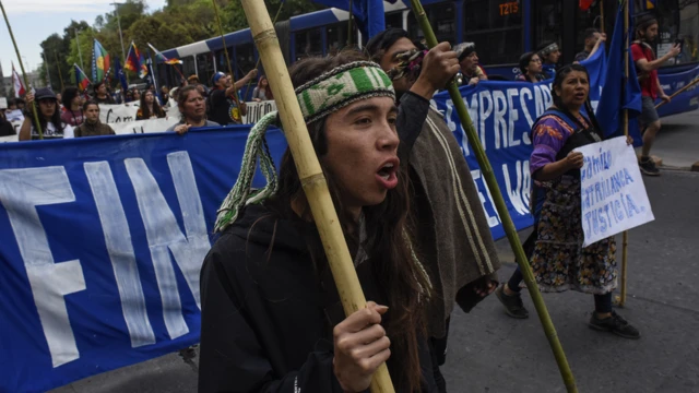 Manifestantes durante ato no Chile