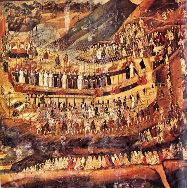  Pintura de autoria desconhecida, provavelmente do século 17, ilustra o martírio de cristãos no Japão