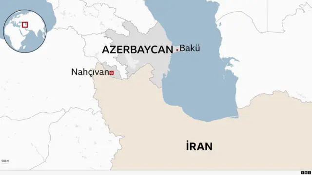 Azerbaycan, Nahçıvan ve İran'ın birarada olduğu harita