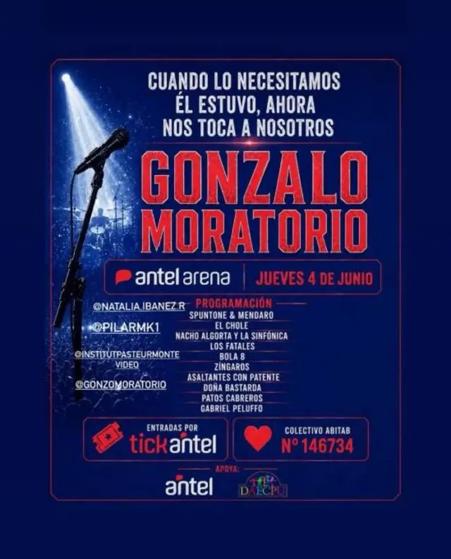 Afiche del festival de música del 4 de junio en Montevideo en beneficio de Gonzalo Moratorio