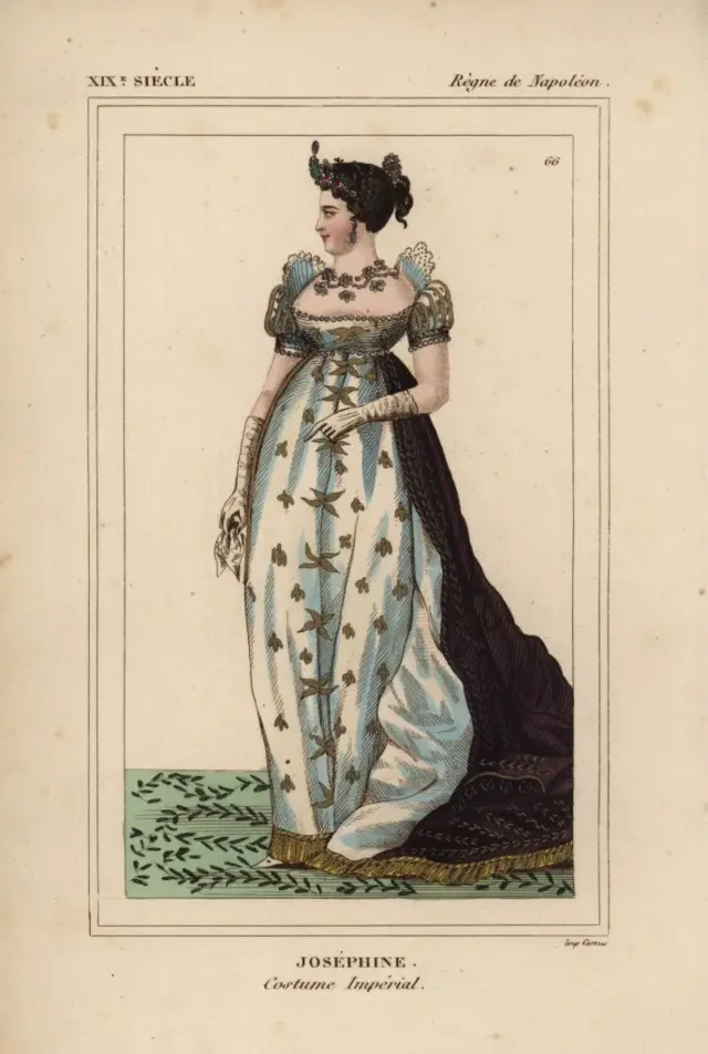 Dibujo de Josefina donde se aprecia el traje de corte imperio tan característico.