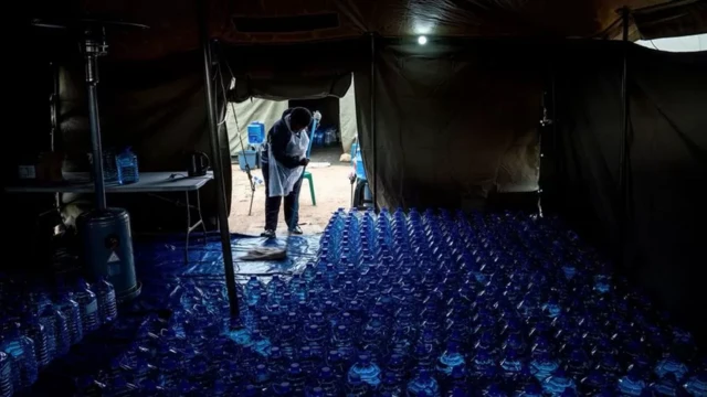 Bottled water dey stored