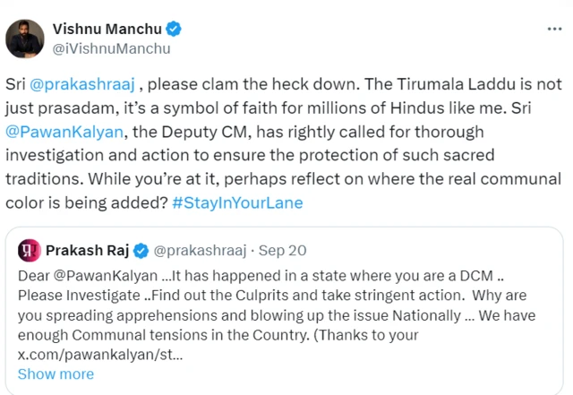 திருப்பதி லட்டு, பிரகாஷ் ராஜ் - பவன் கல்யாண்