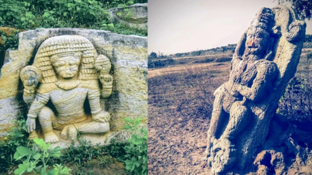 भटाळा मंदिर परिसरातील दगडात कोरलेल्या मूर्ती