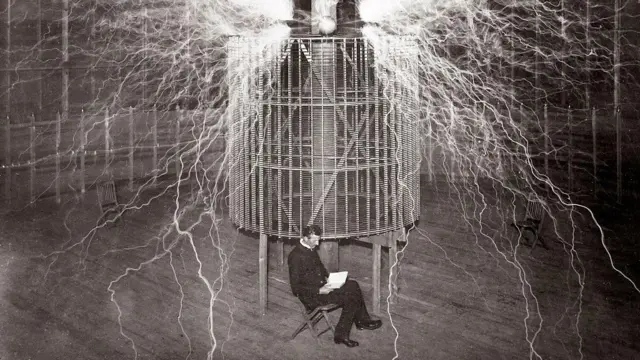 Nikola Tesla sentadoé possivel viver de apostas desportivasseu laboratório no Colorado Springs