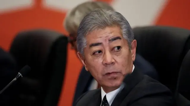 Japanese Foreign Minister Takeshi Iwaya look on during a meeting with U.S. Secretary of State Antony Blinken during the Asia-Pacific Economic Cooperation (APEC) summit, in Lima, Peru November 14, 2024