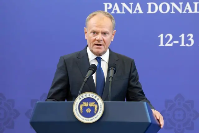 도날드 투스크 폴란드 총리가 13일 청와대에서 공동언론발표를 하고 있다.