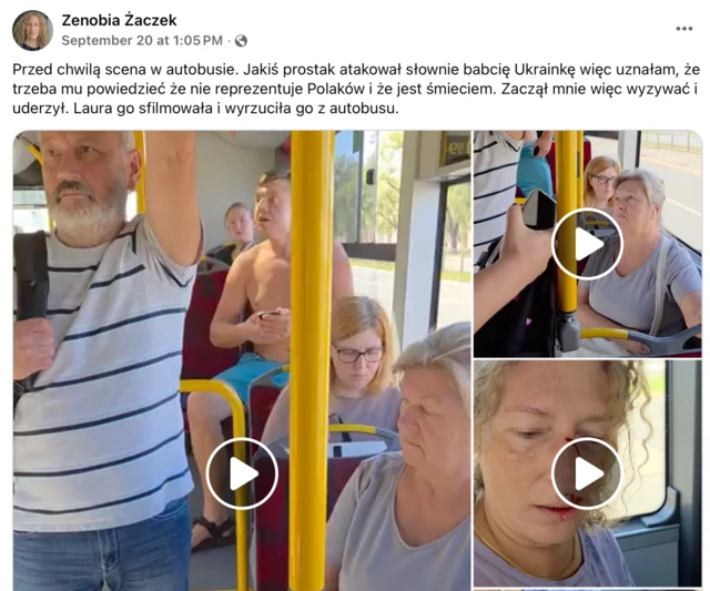 Скріншот допису Зенобії Жачек у фейсбуці