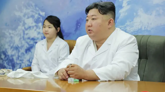 Kim Jong Un and Kim Ju Ae discuss North Korea's military reconnaissance satellite programme, May 2023 