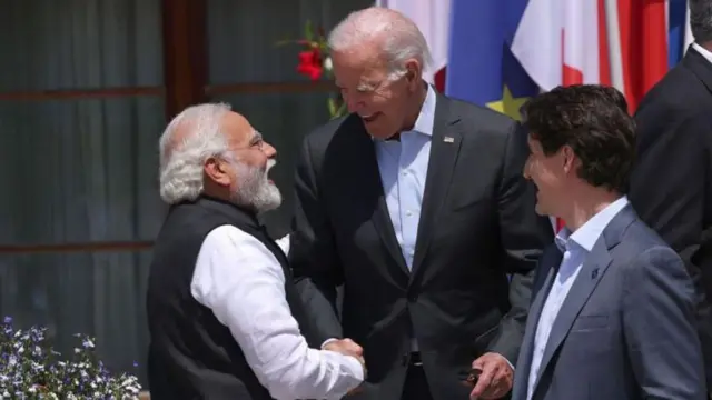 અમેરિકાના રાષ્ટ્રપતિ ભારતના વડા પ્રધાન સાથે જસ્ટીન ટ્રુડો 