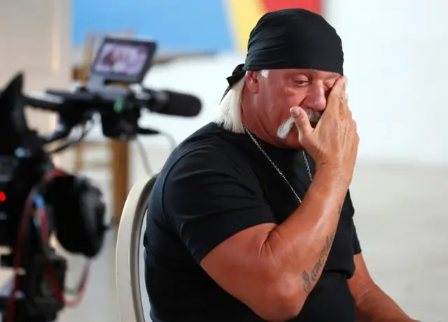 Hulk wiping away a tear during an interview with ABC's Good Morning America in 2015